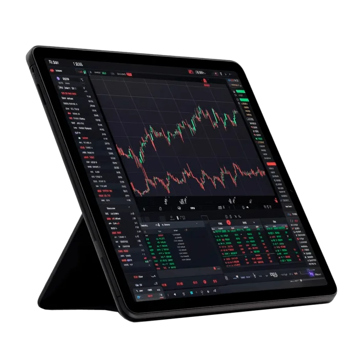 Tablet displaying stock trading dashboard